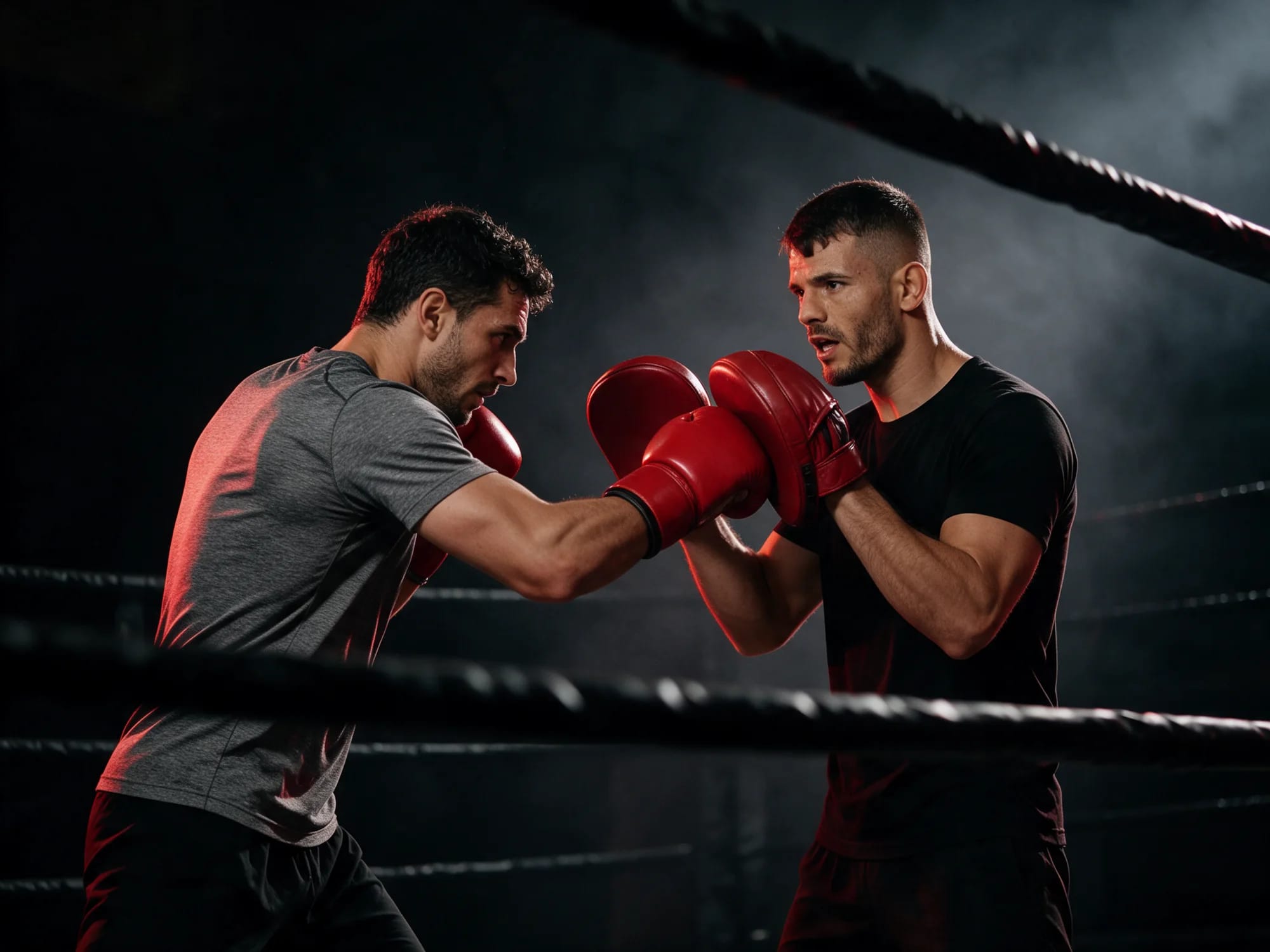 Marian Lăpușneanu holding pads in a one-on-one session in the ring